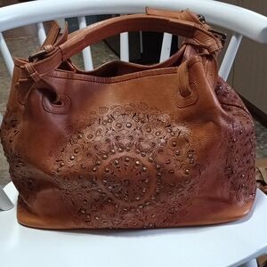 Brown Embossed Leather Handbag